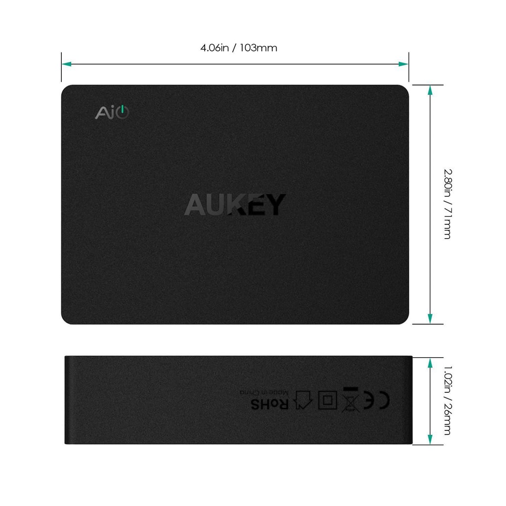 Cốc Sạc 6 Cổng Aukey PA-T11 Tổng Công Suất Tối Đa 60W, 4 Cổng AiPower + 2 Cổng Quick Charge 3.