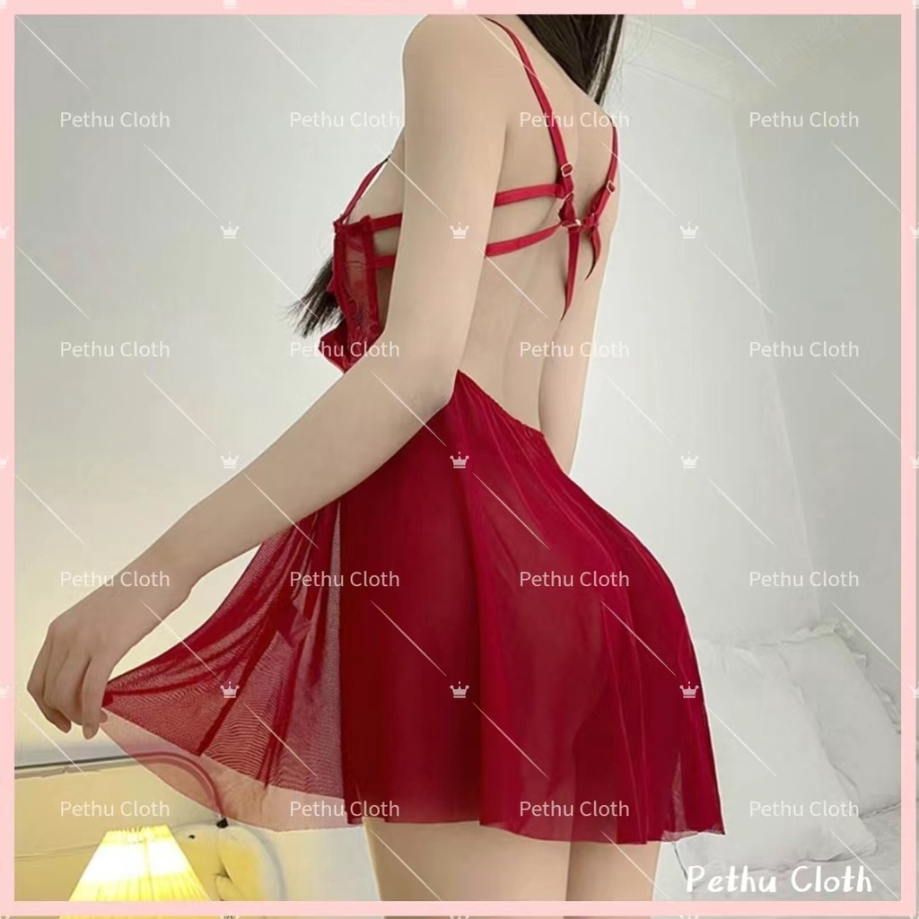 （Q1,HCM） có quần lótĐồ ngủ sexy2 dây áo yếm ren thắt nơ gợi cảm quyến rũ 40-65kg---012