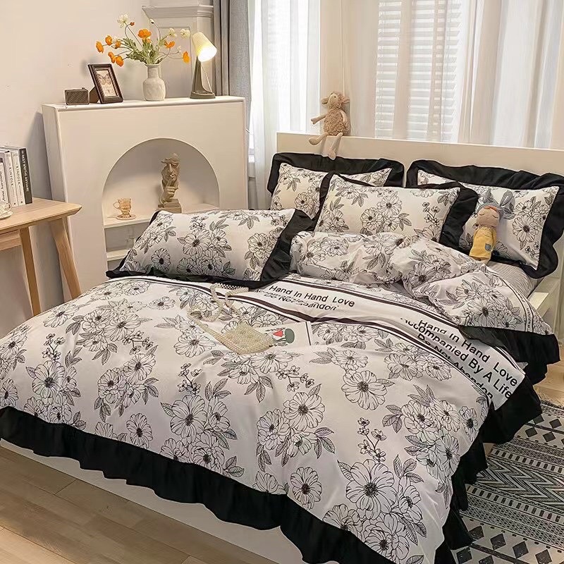 Bộ chăn ga kèm 2 vỏ gối COTTON TICI ĐŨI viền bèo vintage ( ko kèm ruột) | BigBuy360 - bigbuy360.vn