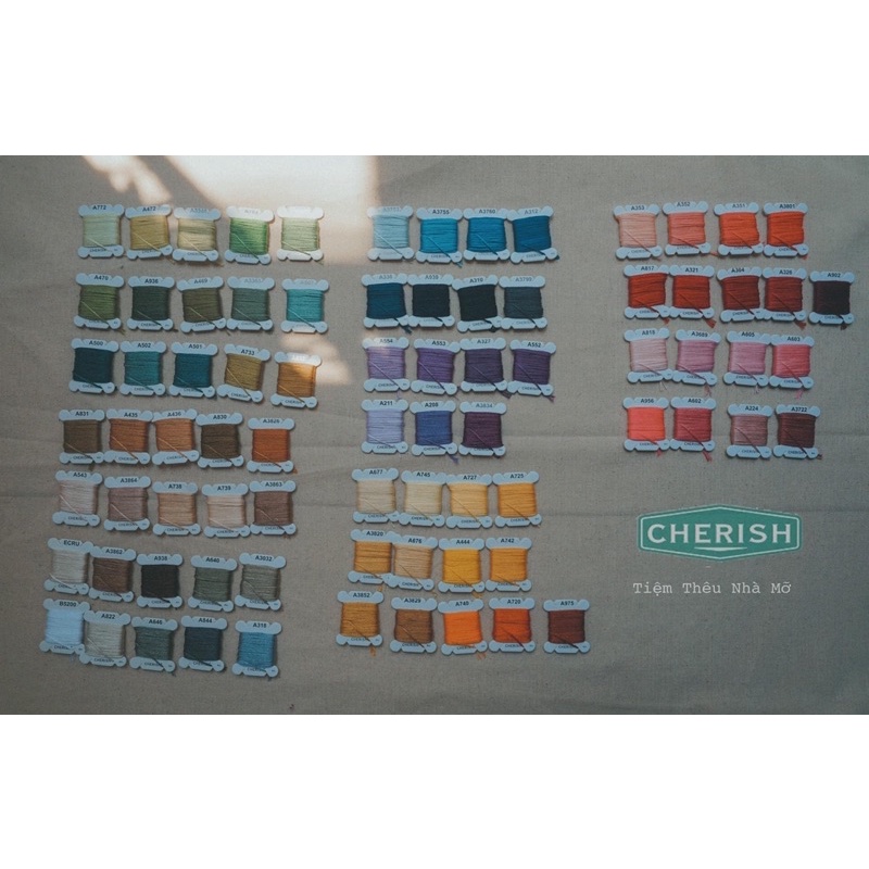 50-100 màu chỉ thêu cotton: Airo, Cherish, chỉ kén,...