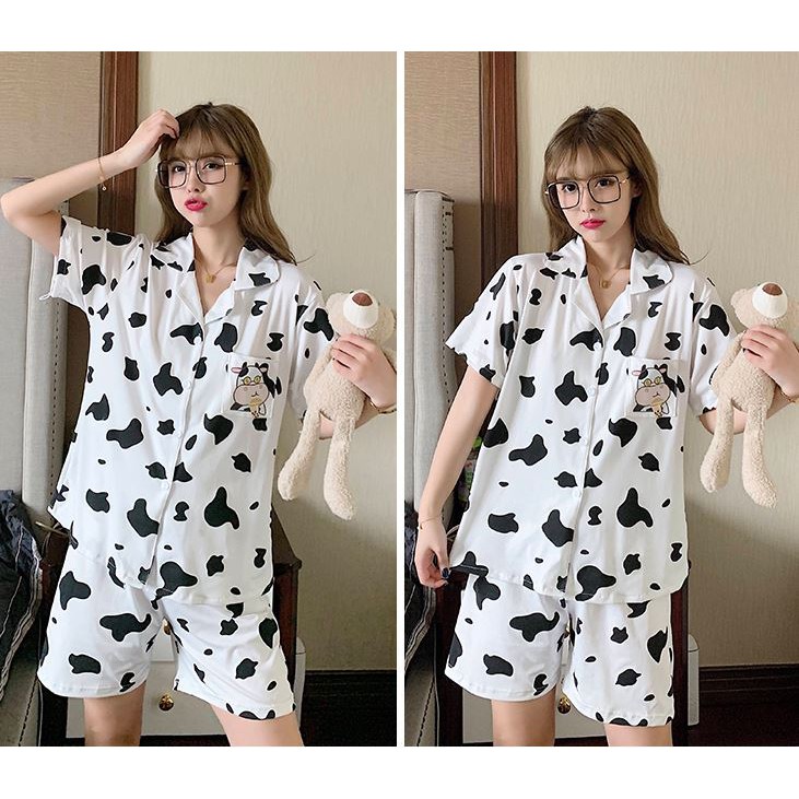 Đồ ngủ bò sữa, đồ bò sữa pijama cộc tay cotton thoáng mát, thấm hút mồ hôi | BigBuy360 - bigbuy360.vn