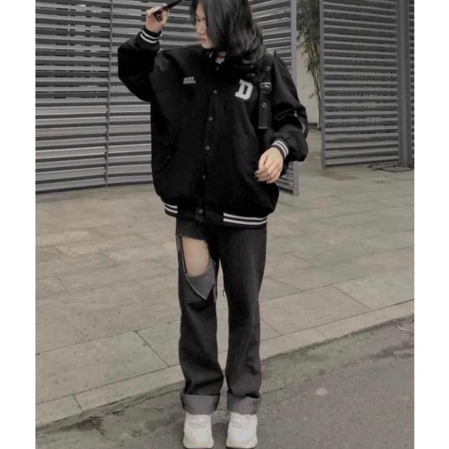 Áo Khoác Bomber Chữ D Form Rộng Unisex, Áo Khoác Hàn Quốc Phong Cách Thể Thao Đường Phố Ulzzang Hot