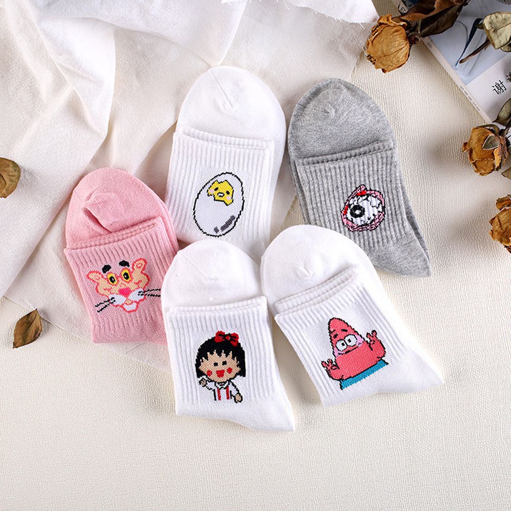 Vớ cotton cao đến mắt cá chân in họa tiết hoạt hình báo hồng đáng yêu chất lượng cao cho nữ