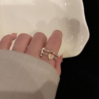 Nhẫn Đính Đá Opal Hình Trái Tim Đôi Phong Cách Retro Hàn Quốc A986