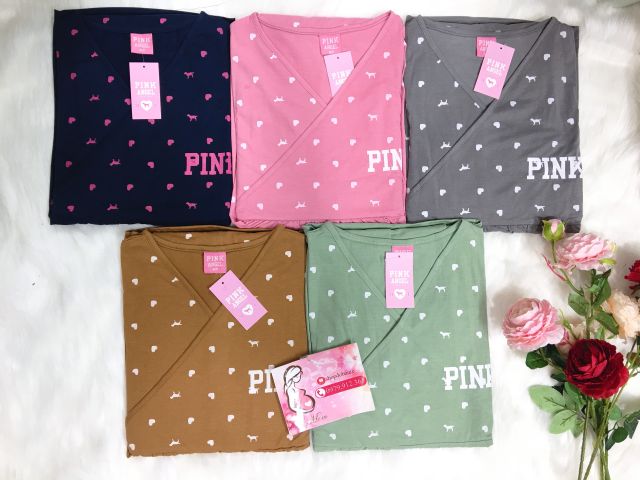 Bộ pink bầu và sau sinh vén chéo ngực cho bé bú, chất cotton cao cấp - 𝐁𝐃𝟎𝟓