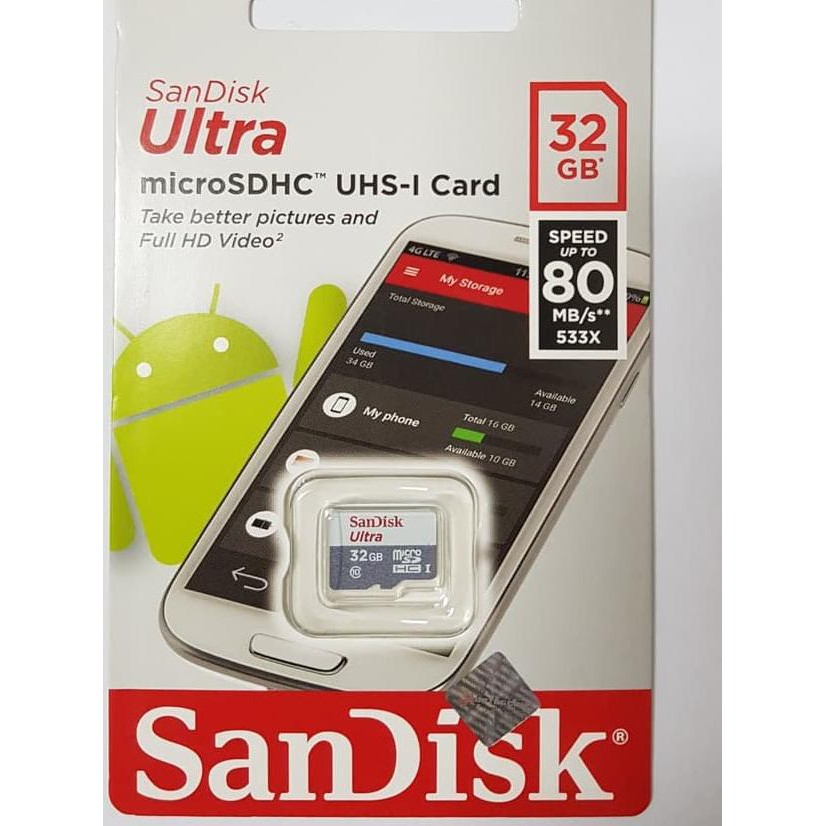 Thẻ Nhớ Micro Sd Sandisk Ultra Micro Sd 32gb 80mb / S Microsdhc Uhs-I Class 10 Micro Sd