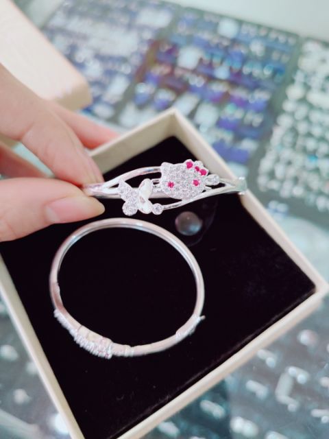 Vòng tay bạc vòng kiềng tay mặt mèo hello kitty cho bé_VAN Jw
