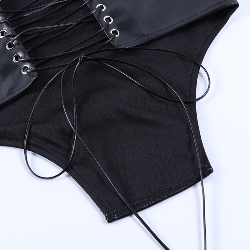 Áo Corset Da PU Hở Lưng Cột Dây Gợi Cảm Cho Nữ