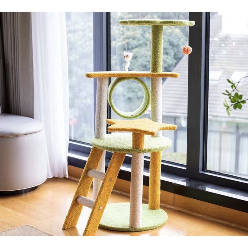 Cattree - trụ cào móng có cầu thang cao 102cm có quà tặng đi kèm