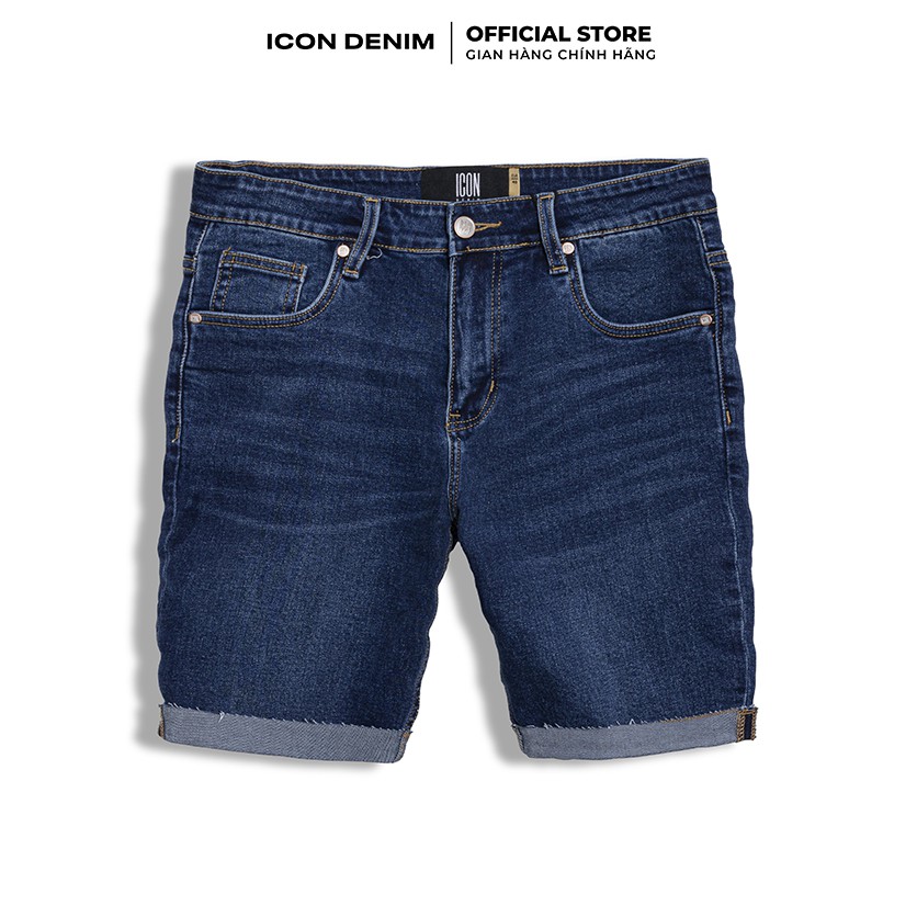 Quần Short Jean Nam ICON DENIM Phối Lơ Vê Blue Wash