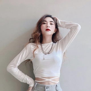 HÓT ÁO THUN CROPTOP CHÉO BỤNG TAY DÀI, FORM DƯỚI 45KG
