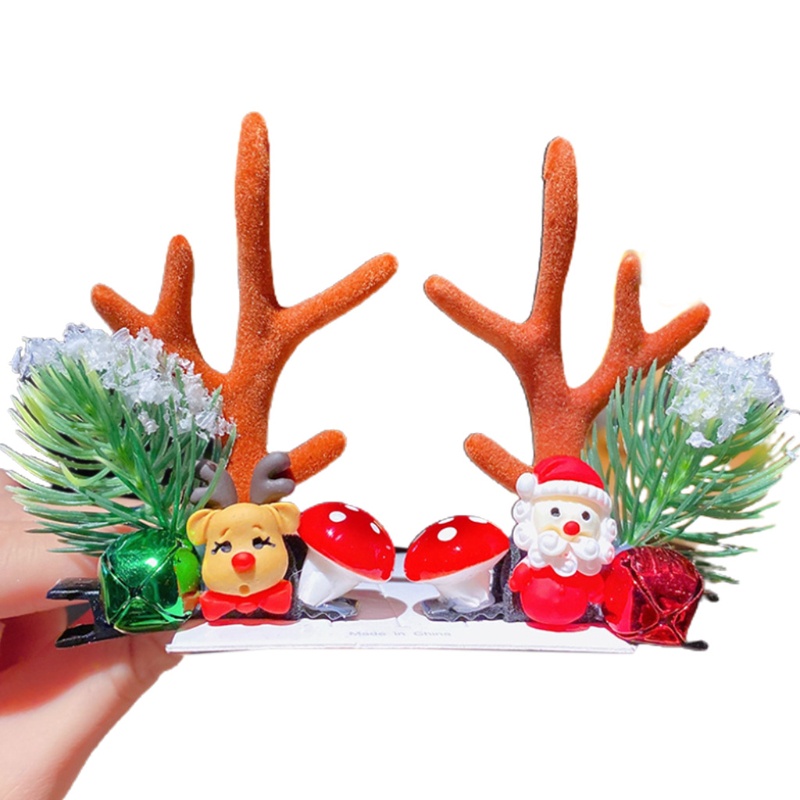 Set 2 Kẹp Tóc Hình Tuần Lộc Giáng Sinh Dễ Thương Cho Nữ