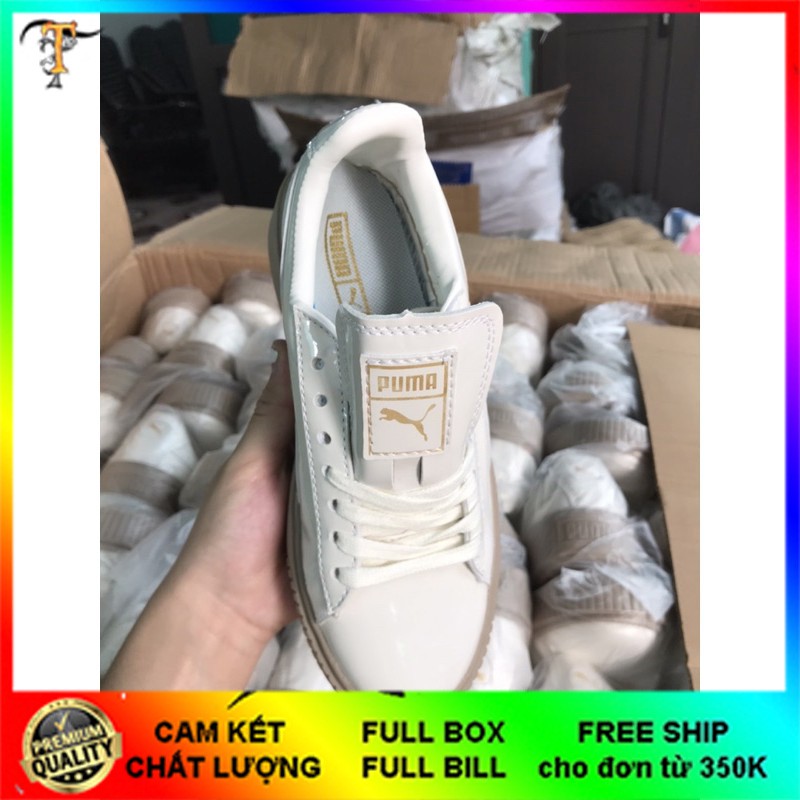 [Hot Trend - Bản trung ] Giày thể thao fuma da bóng trắng đế nâu bản dây trắng | BigBuy360 - bigbuy360.vn