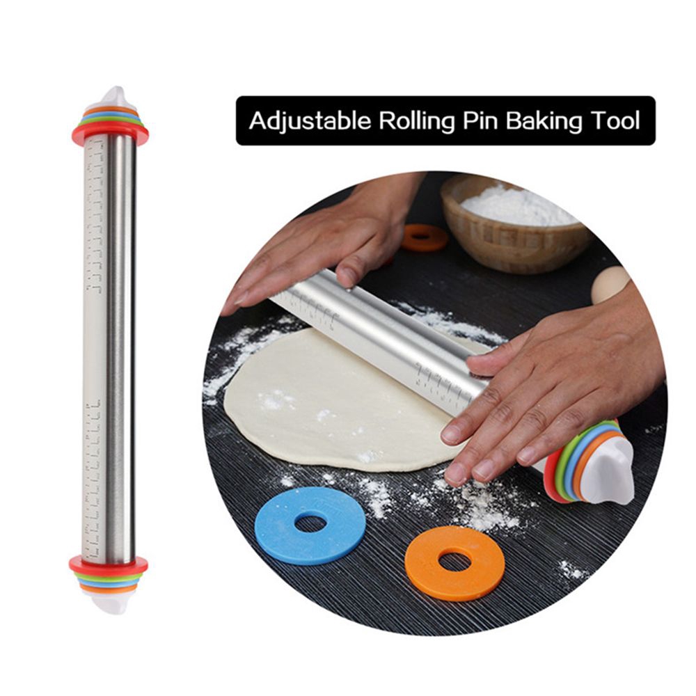 MENGXUAN Dumplings Noodles Pizza Fondant Stainless Steel Removable Rings Adjustable Rolling Pin