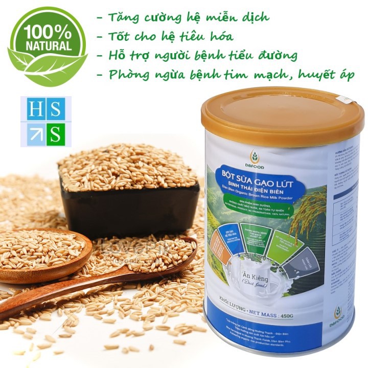 Hộp Bột sữa gạo lứt sinh thái Điện Biên DBFood 100% tự nhiên (450g / Hộp , tùy chọn VỊ MẶN, VỊ NGỌT hoặc ĂN KIÊNG)