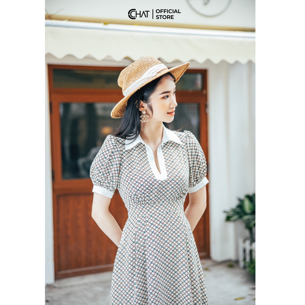 CCHAT Váy hoạ tiết xoè cổ trụ | BigBuy360 - bigbuy360.vn