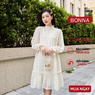 Đầm bầu công sở BONNA chất liệu sợi bông cao cấp, phối đuôi cá nữ tính, thanh lịch, mặc đi dự tiệc VS095