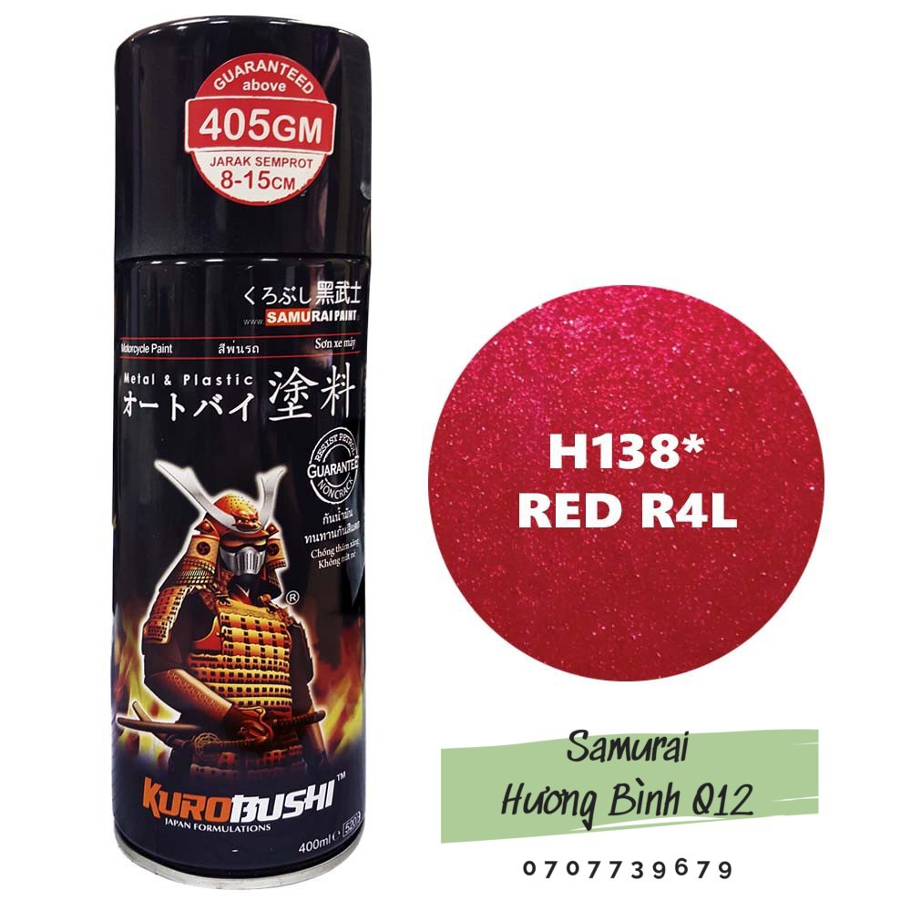 Sơn xịt Samurai màu Đỏ R4L - H138 (400ml) (cần sơn trên nền màu Bạc để lên được đúng màu)