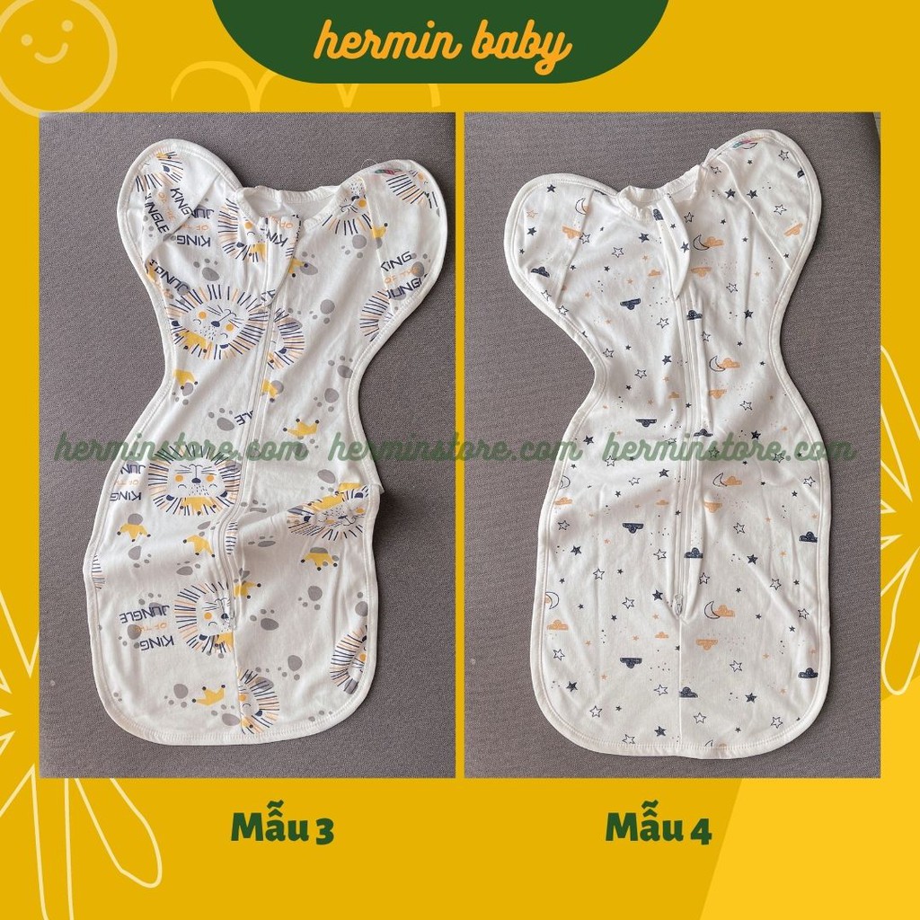 Nhộng chũn cho bé - túi ngủ trẻ em mở tay tùy thích chất cotton hữu cơ cao cấp