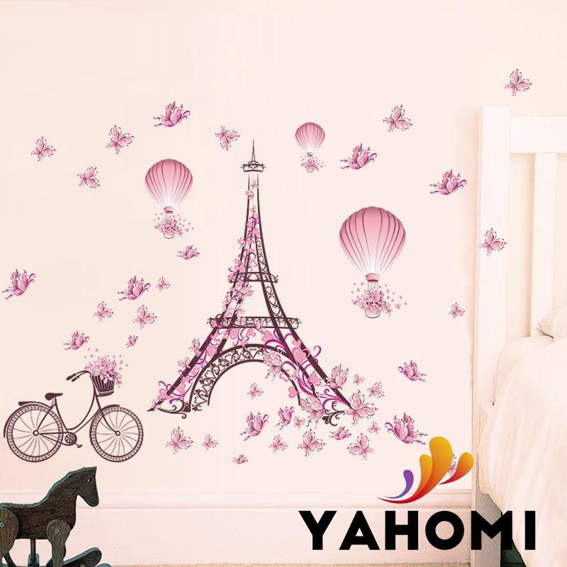 Nhãn dán tường trang trí hình tòa tháp và xe đạp sáng tạo