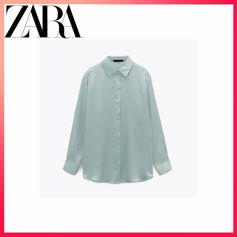 Zara Áo Sơ Mi Vải Lụa Satin Màu Trơn Thiết Kế Thanh Lịch Cho Nữ