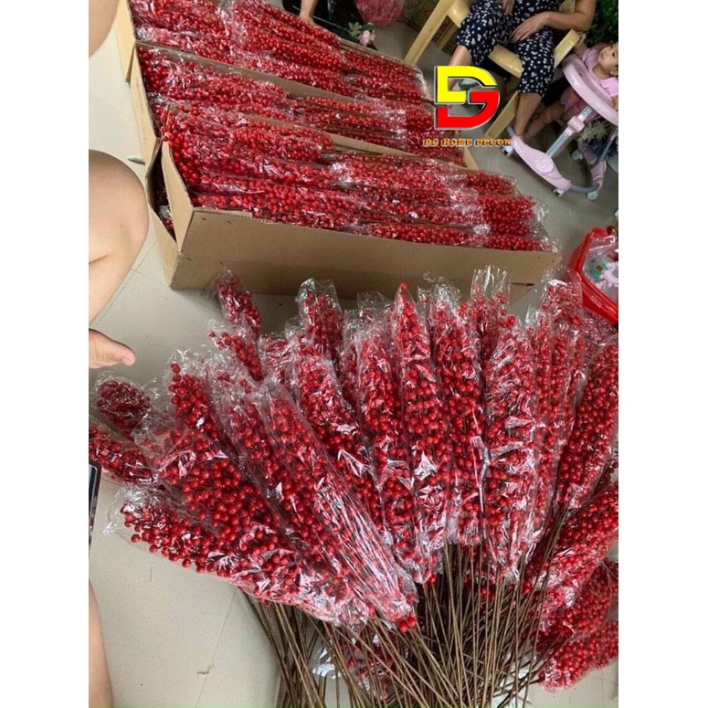 Cành Đào Đông Đỏ Cao Cấp Loại 1 Dài 100CM Trang Trí Nhà Cửa, Decor Nội Thất DC-07