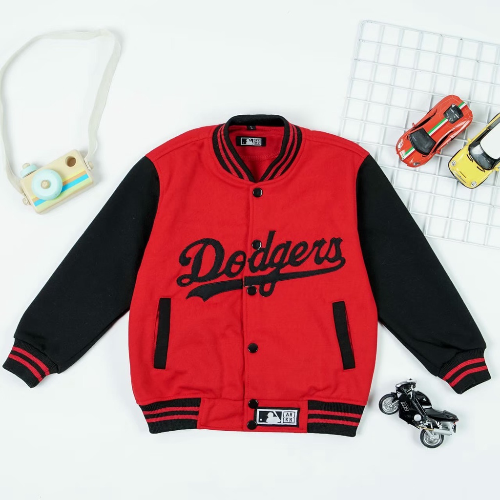 Áo Khoác Bóng Chày Màu Đỏ / Đen In Logo DODGERS Thời Trang Cho Bé