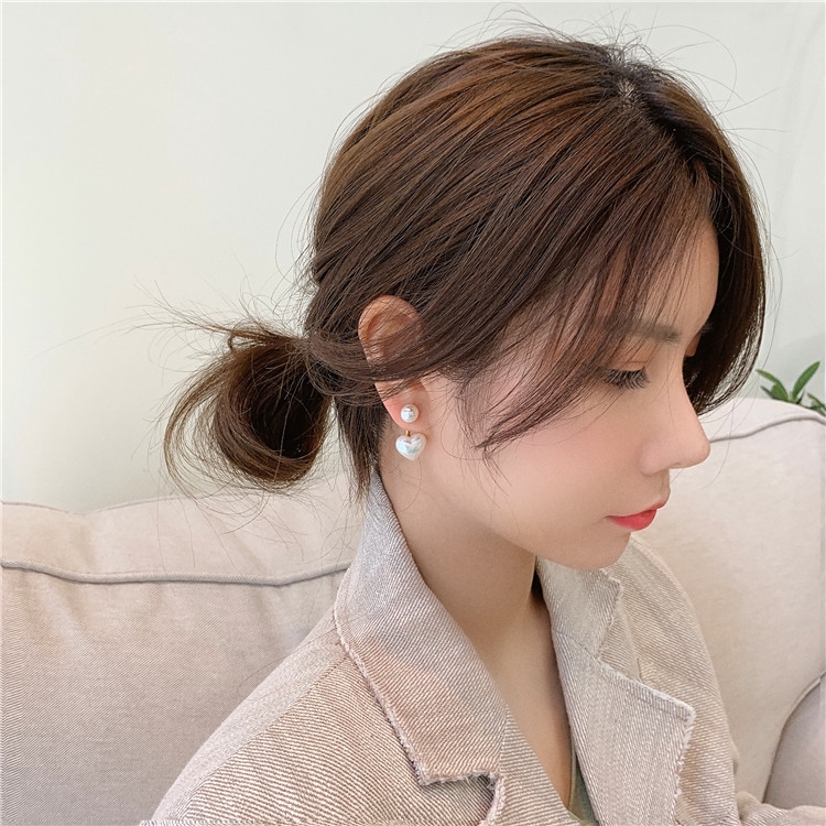 Bông Tai Ngọc Trai Hình Trái Tim Có Thể Tháo Rời Thời Trang Hàn Quốc Cho