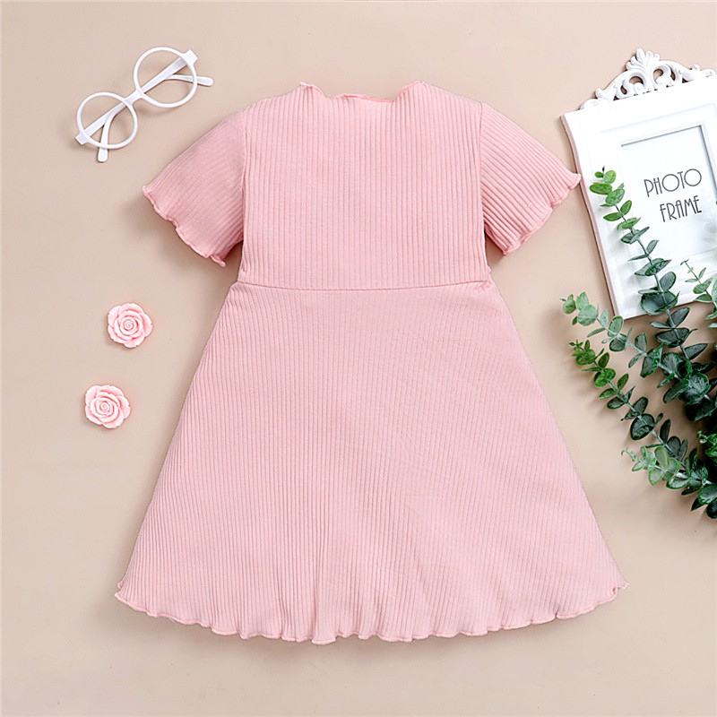 Đầm Mikrdoo Chất Liệu Cotton Mềm Tay Ngắn Màu Trơn Thời Trang Hè Dự Tiệc Cho Bé Gái