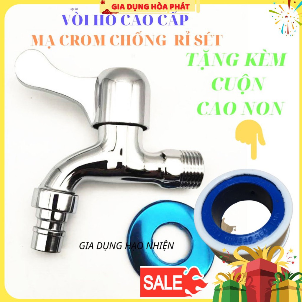 Vòi nước Inox 304, vòi hồ mạ Crom cao cấp chống rỉ sét sáng bóng (tặng kèm cuộn cao su non) - GIA DỤNG HẠO NHIÊN