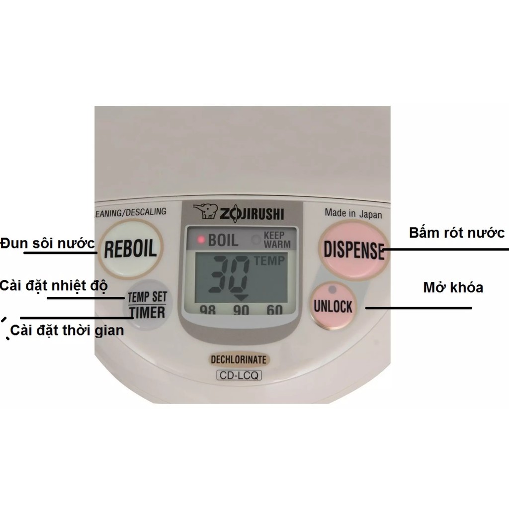 Bình thủy điện Zojirushi CD-LCQ50-TK dung tích 5L sản xuất Nhật Bản, bảo hành 12 tháng