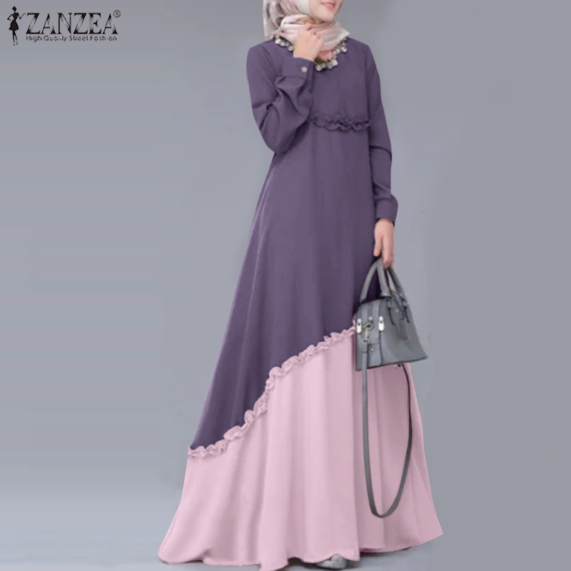 Đầm ZANZEA xòe xếp ly chữ A viền màu tương phản thời trang cho nữ