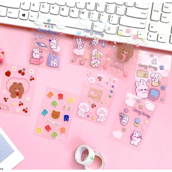 Set hình dán sticker chống thấm nước hình gấu thỏ đáng yêu