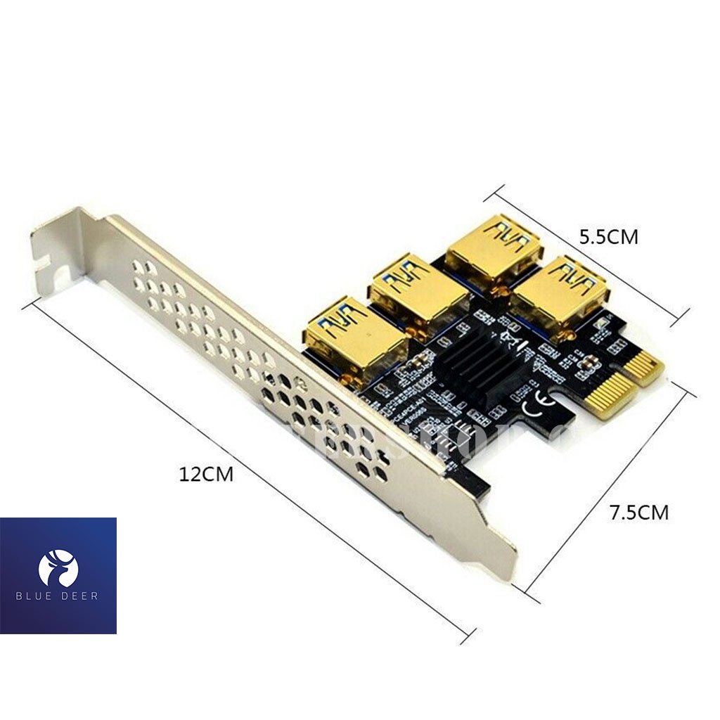 Bộ Chuyển Đổi PCI-E 1 Sang 4 Pci 16X Pci-E mạ màu vàng - 1X Sang 4 Pci E Usb 3.0 - 4 Khe Cắm Ổn Định Và An Toàn