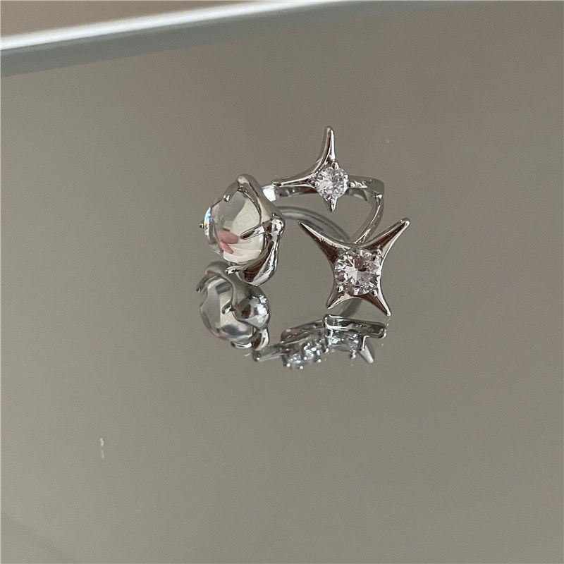 Nhẫn Hở Đính Đá Opal Kim Cương Ngôi Sao Ngọt Ngào Và Mát Mẻ Dạng Hở Dễ Điều Chỉnh