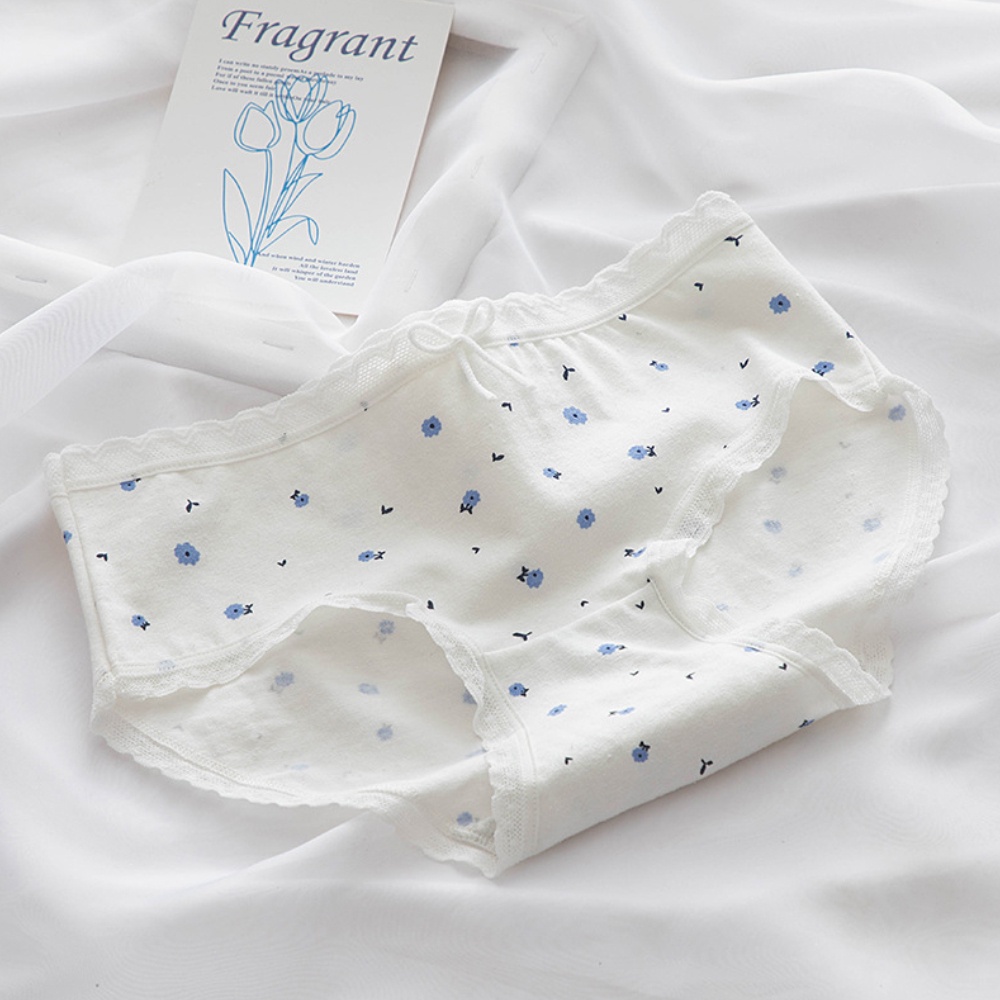 Quần lót cotton lưng cao vừa phối ren đính nơ xinh xắn cho nữ