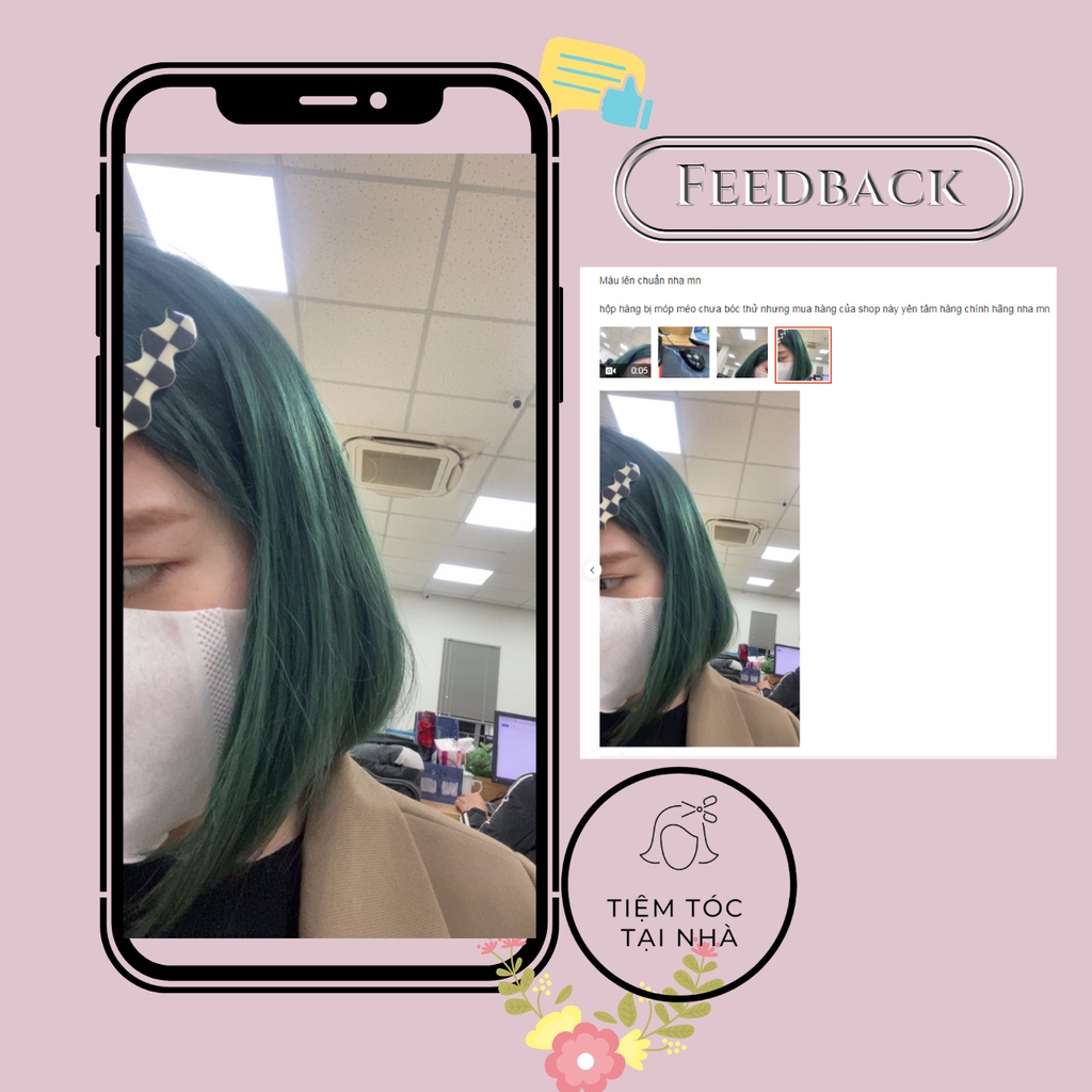 Thuốc Nhuộm Tóc màu XANH RÊU tặng kèm oxy và gang tay