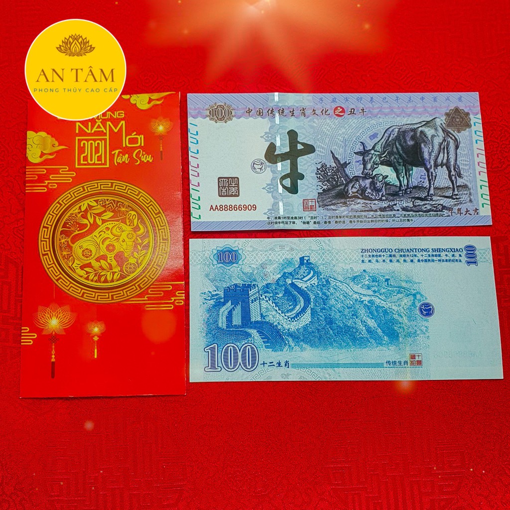 Tiền Con Trâu 100 Trung Quốc Lưu Niệm - Tặng Kèm Bao Lì Xì Tết 2021