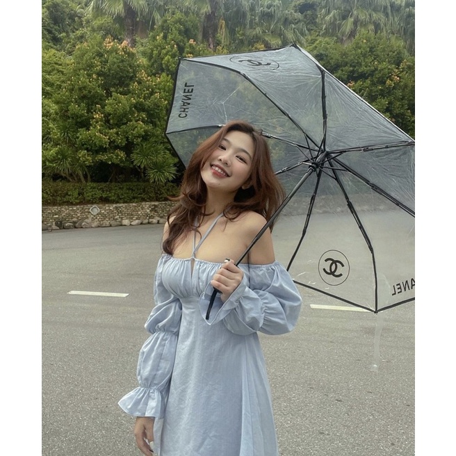 ĐẦM XANH CỔ YẾM LƯNG MOCKING CHUN TAY KHÚC BO