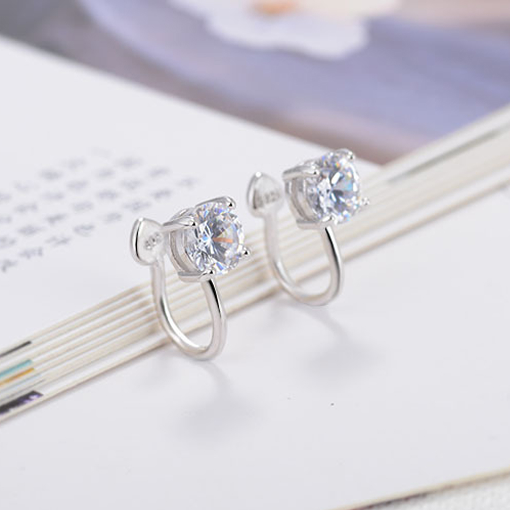 Khuyên kẹp vành tai đính đá zircon không cần xỏ lỗ kích thước 6/ 4mm