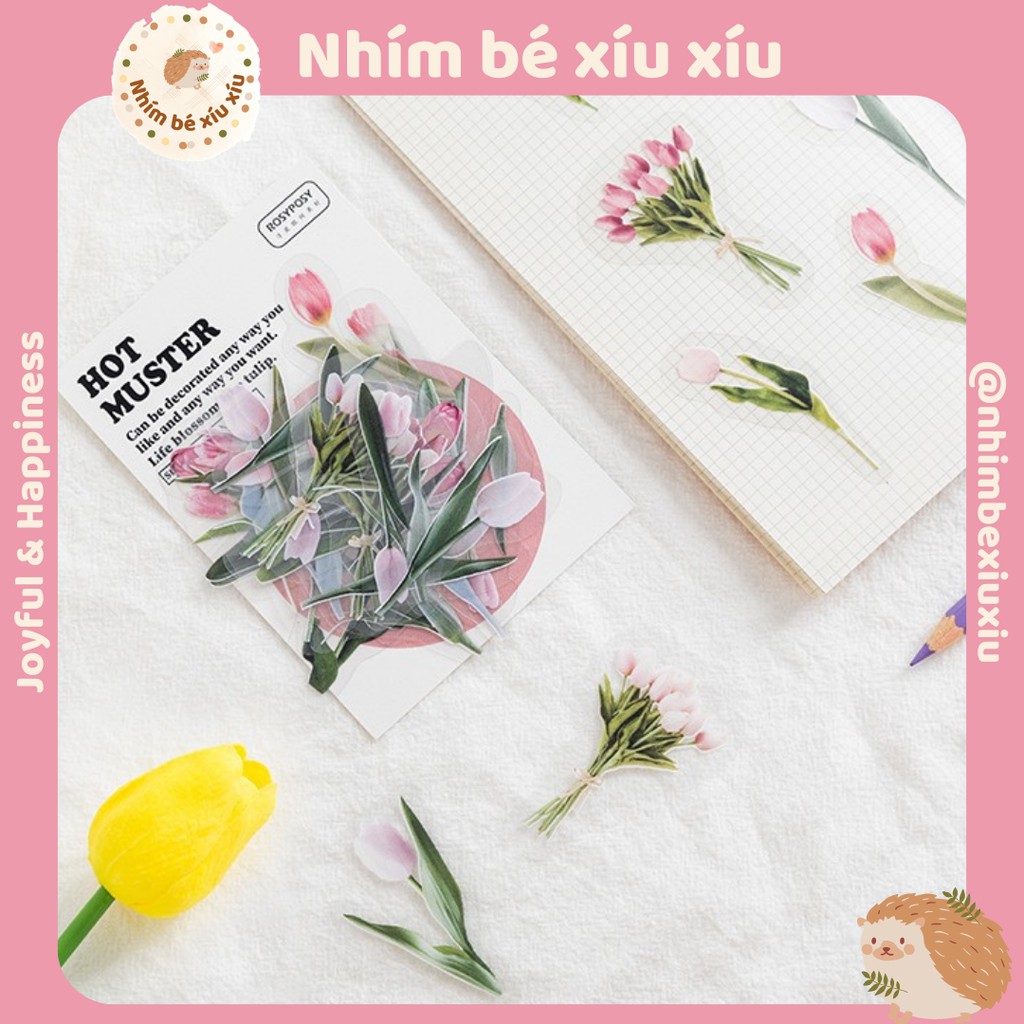 Set 40 sticker RosyPosy PET nhiều mẫu chủ đề thiên nhiên/tranh nghệ thuật trang trí bujo VT61