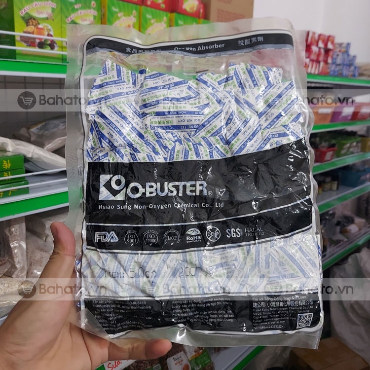 Gói hút oxy (gói hút ẩm, chống ẩm) thực phẩm, bánh kẹo, hạt khô O-Buster (200 cái 50cc)