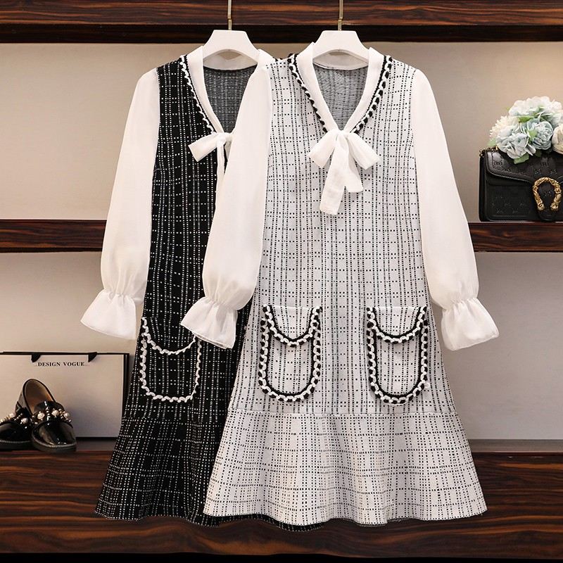 🌸Hàng Order(Sẵn XL)🌸 Váy Tiểu Thư Bigsize Thắt Nơ Đuôi Cá Nữ Tính Sang Chảnh🌸Hàng Quảng Châu