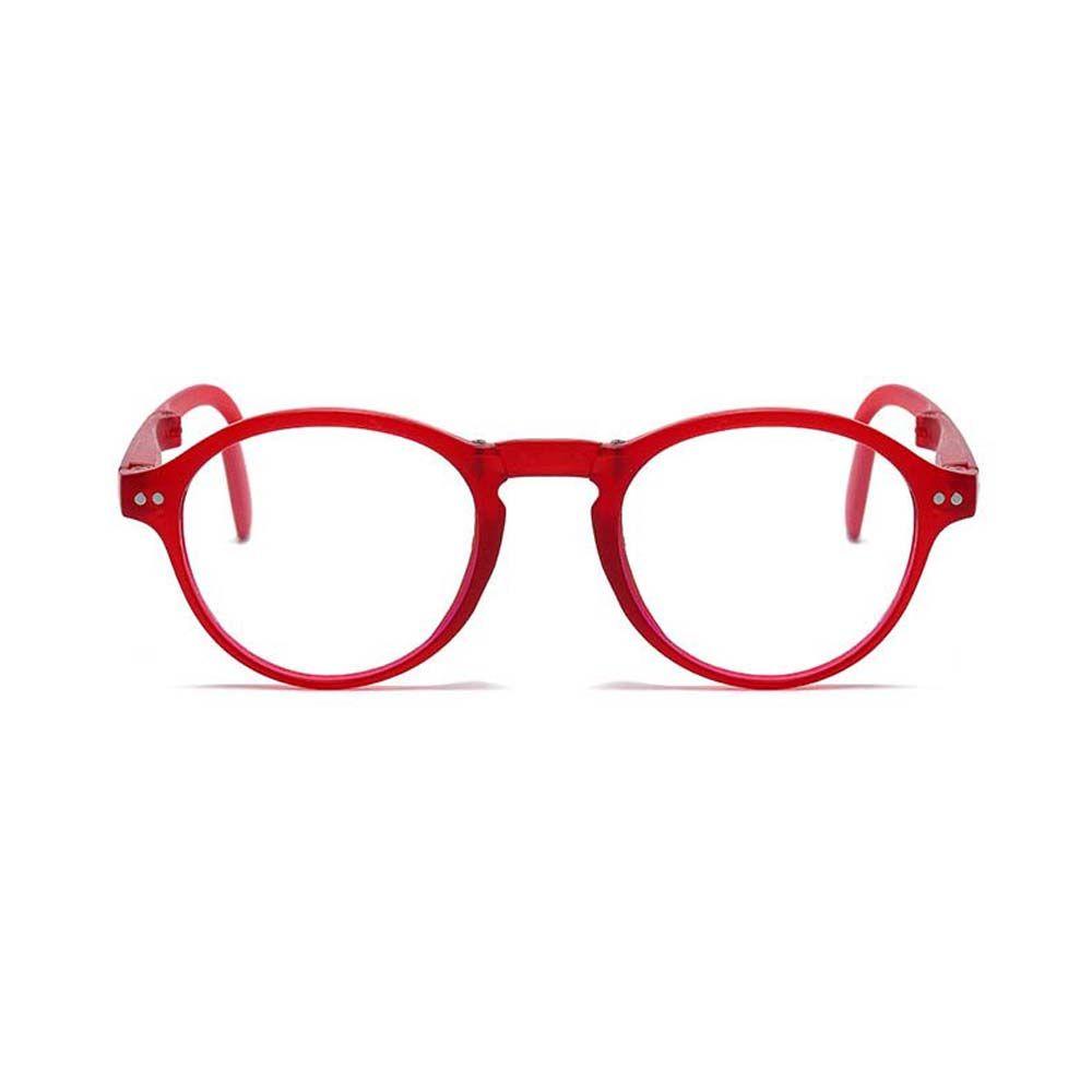 Kính Đọc Sách Gọng Tròn Màu Đỏ Trong Suốt Chống Bức Xạ Tiện Dụng