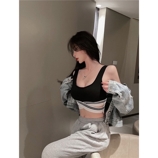Áo bra tập thể thao vạt chéo croptop phong cách Hàn Quốc có đệm ngực A81