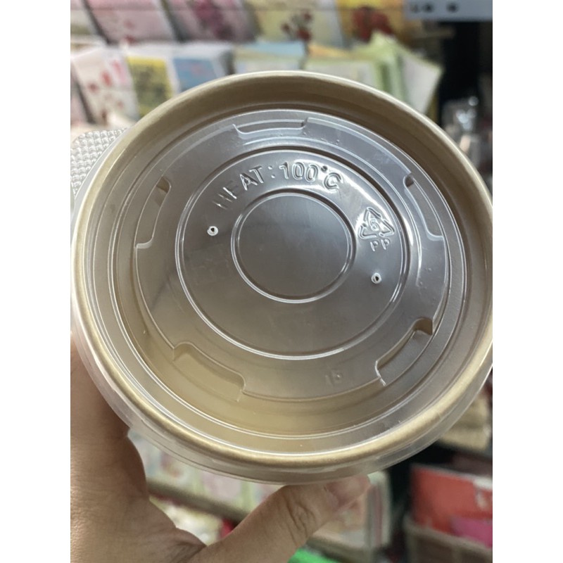 50 cái tô giấy kraft nâu 350ml hoặc 500ml nắp bằng dùng đựng bánh, chè, thức ăn các loại