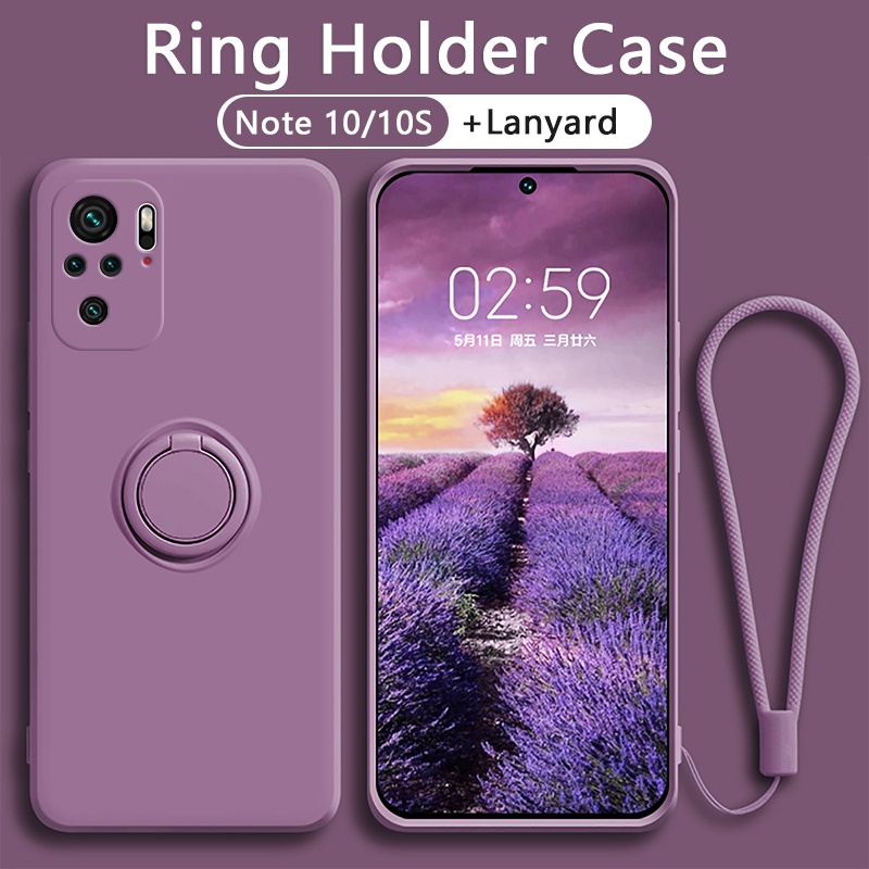 ốp lưng Redmi Note 10 Pro 10s 4G 5G Giá đỡ vòng từ tính Chân đế Silicone mềm Bảo vệ toàn diện Máy ảnh Dây buộc Miễn phí Chống va đập