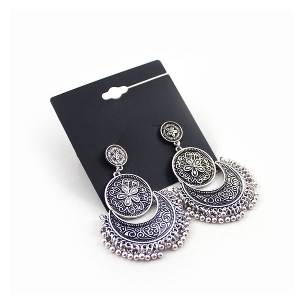 MXGOODS for Women Jewelry Carved Flower Boho Hollow Out  Crescent Drop Earrings