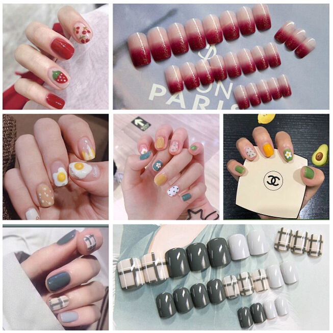 Fake nails/24pcs/box/complete fashion fake nails/wearable fake nail stickers/waterproof durable nail art stickers/multifunctional light manicure/manicure/accessories fashion accessories/nail accessories