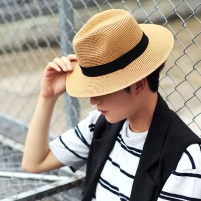 Mũ cói phớt nam - Fedora Black - vành rộng nơ đen